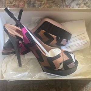 Missoni Platform Pumps Peep Toe Heels Chevron Blue Brown Italy Sz 7